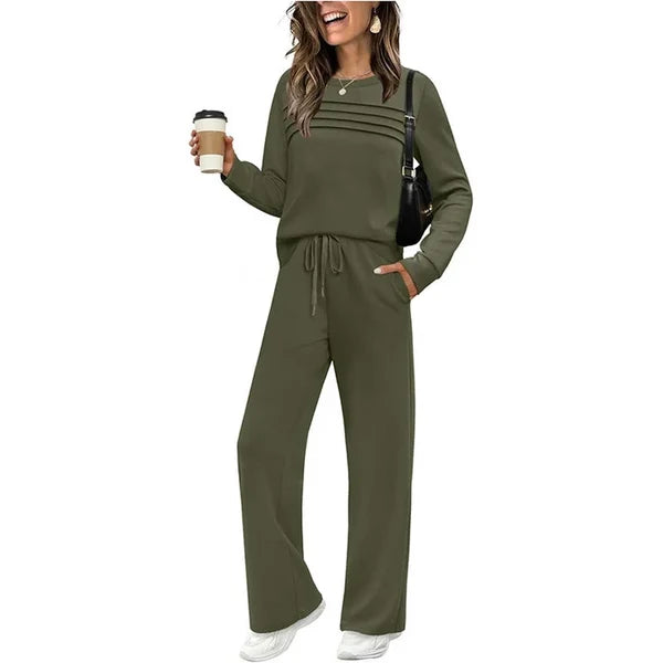 Women's Crew Neck Top & Drawstring Pants Set